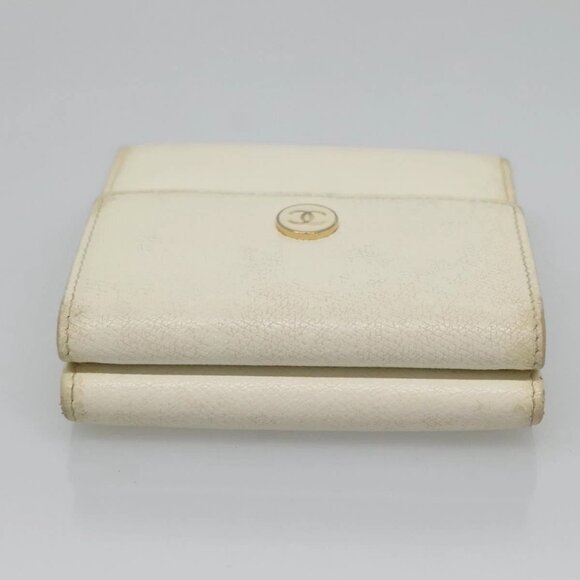 CHANEL Bifold Wallet Leather White Gold CC Auth - Picture 5 of 16